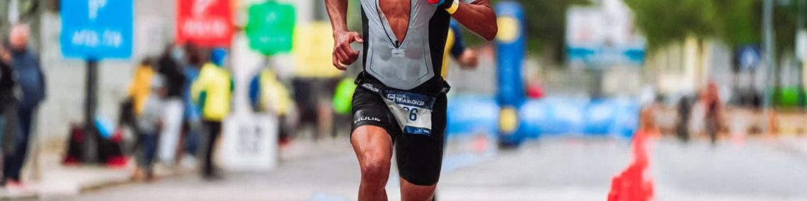 Focused runner competing in an urban marathon, showcasing determination and athleticism.